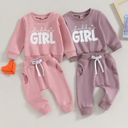 Pudcoco Infant Newborn Baby Girl 2Pcs Fall Outfits Long Sleeve Heart Letter Print Sweatshirt + Pants Set Toddler Clothes 0-3T