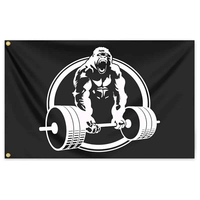 Gym Gorilla Weightlifting Flag 3x5Ft Motivational Fitness Inspirational Flag Home Gym Decor Room Wall Garage Flag Banner Decor
