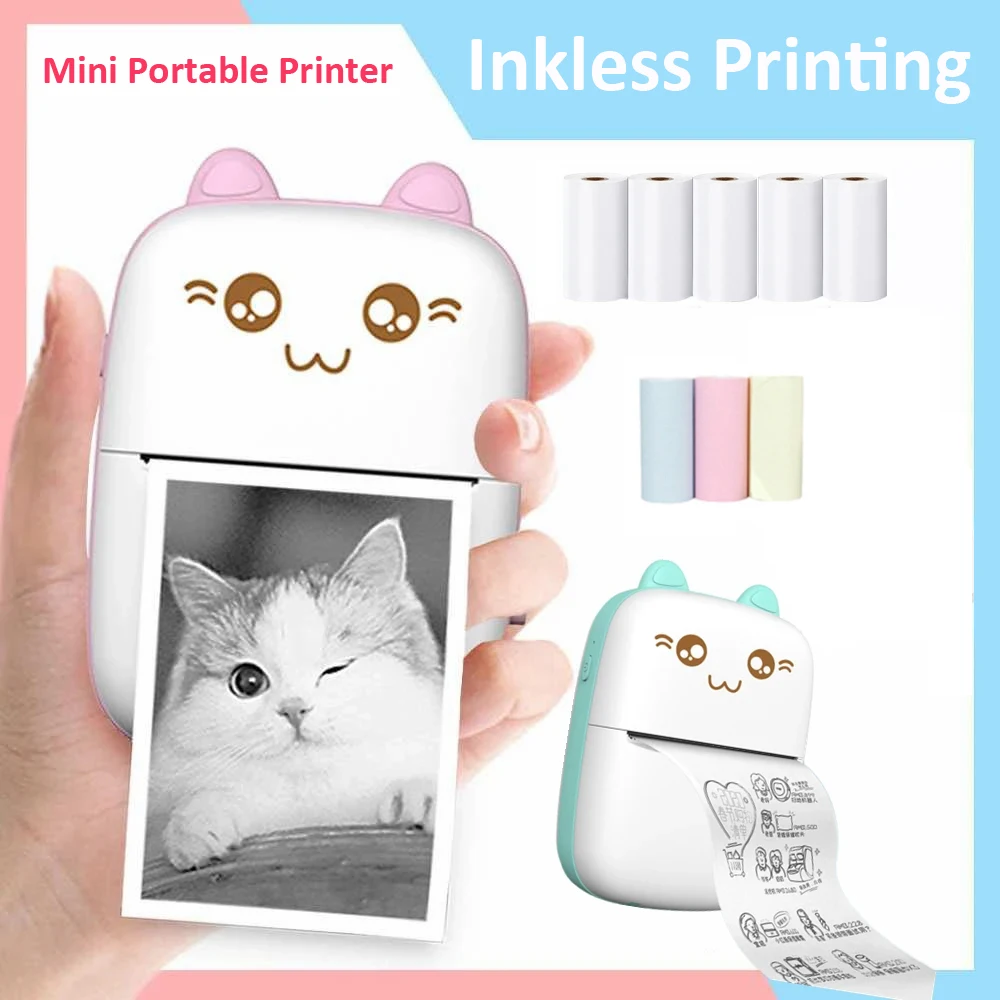 Mini Label Paper Printer Thermal Portable Printers Stickers Paper Inkless Wireless Impresora Portátil 200dpi Android IOS 57mm