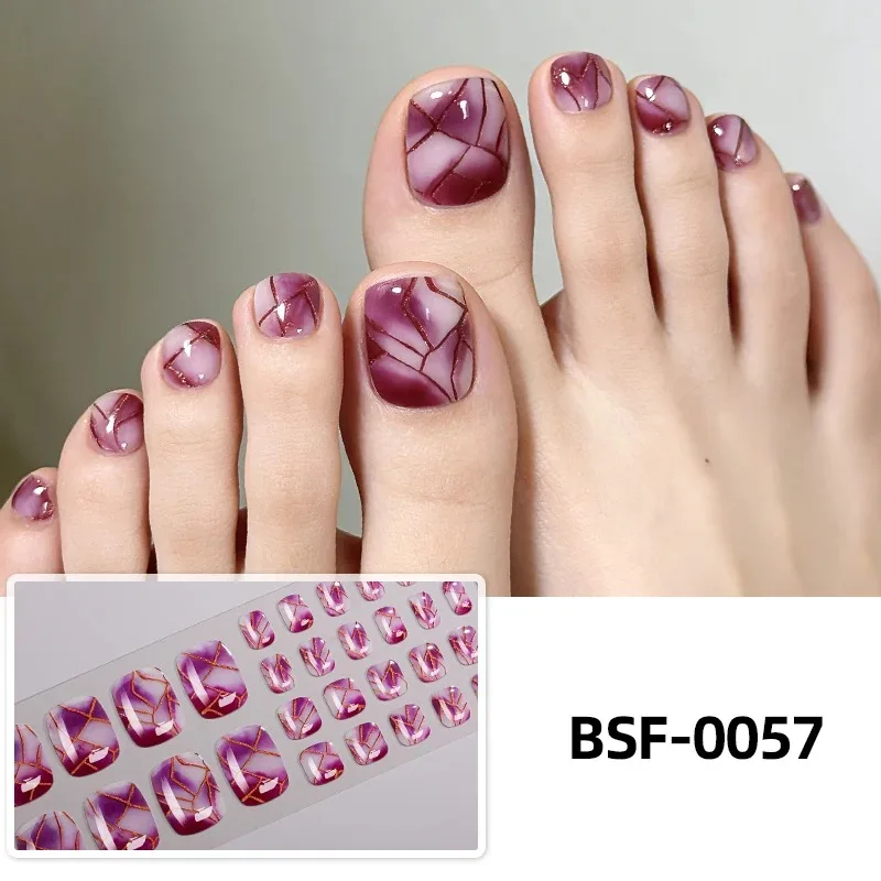 Summer 34 Strips Gradient Marble UV Free Gel Toenail Sticker Glitter Full Cover Toenail Wraps Self-Adhesive Foot Nail Art Decor