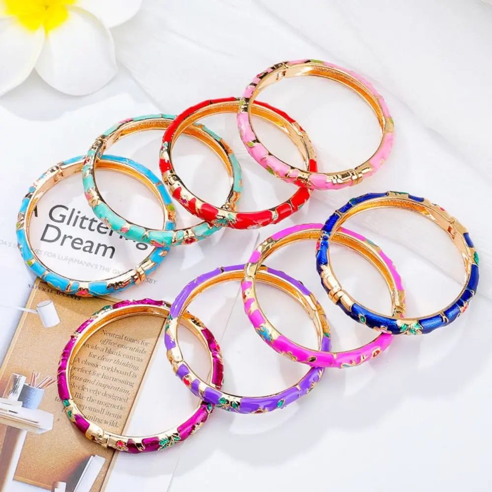 Enamel Chinese Cloisonne Bracelet Hand Bracelet Double Bangle Peony Filigree Flower Bangle Chinese Classic Women's Hand Bracelet
