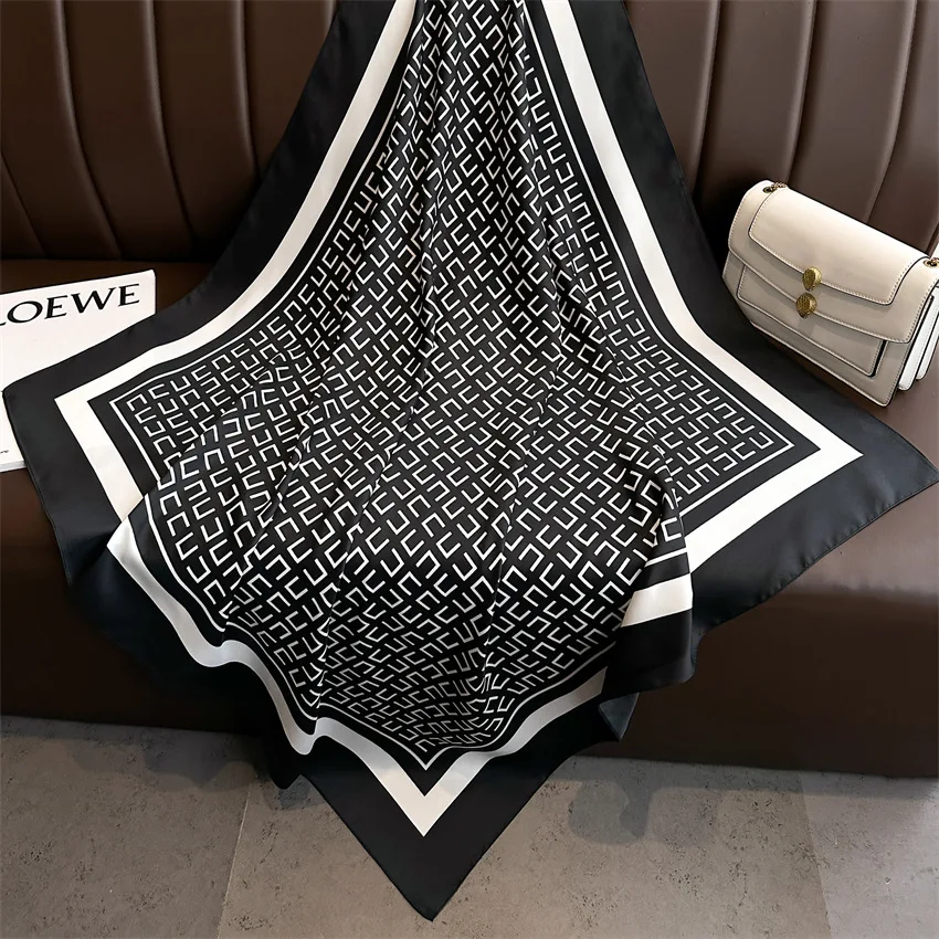Neue Mode Luxus druck 90*90cm Frauen Schal Satin Twill Quadrat großen Schal elegante Kopftuch Strand Sonnenschutz Bandana – Detail 11