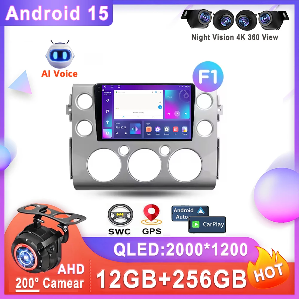 

For Toyota FJ Cruiser J15 2006 - 2020 Car Radio Android 15 Stereo Head Unit Multimedia Player No 2din DVD QLED Screen 2K 5G wifi