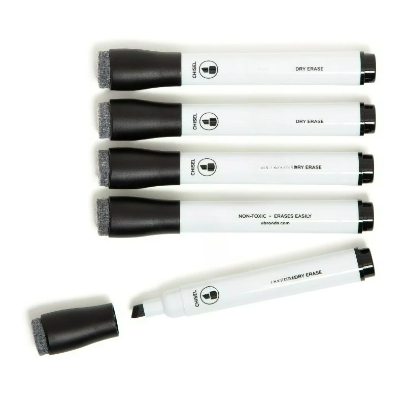 

Dry Erase Markers, 5 Count, Black, Low-Odor, Chisel (5 mm) Tip
