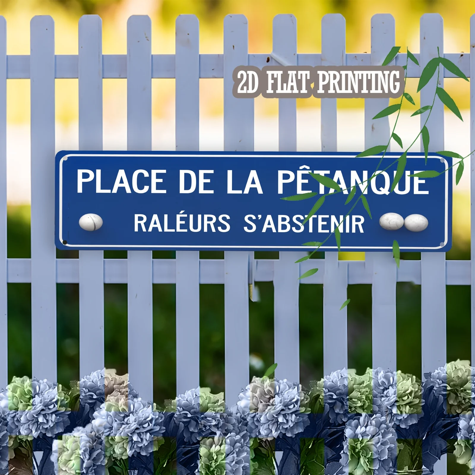 2D Flat - Vintage French PLACE DE LA PETANQUE Metal Wall Sign in a 2D Flat Design - Rustic Iron Decor Measuring 4.0X16.0 inch,