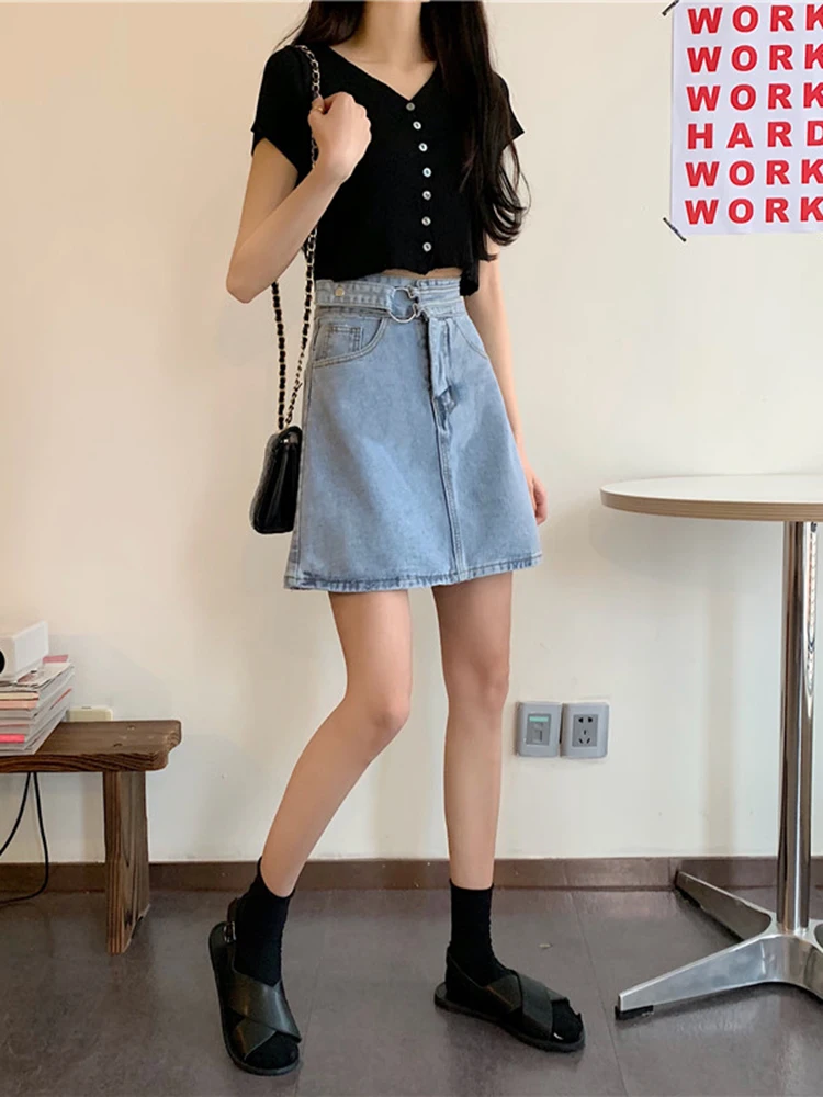 ارتفاع الخصر ألف خط تنورة المرأة الدنيم التنانير الخريف جديد Sle حجم كبير التخسيس ort التنانير طالب التنانير