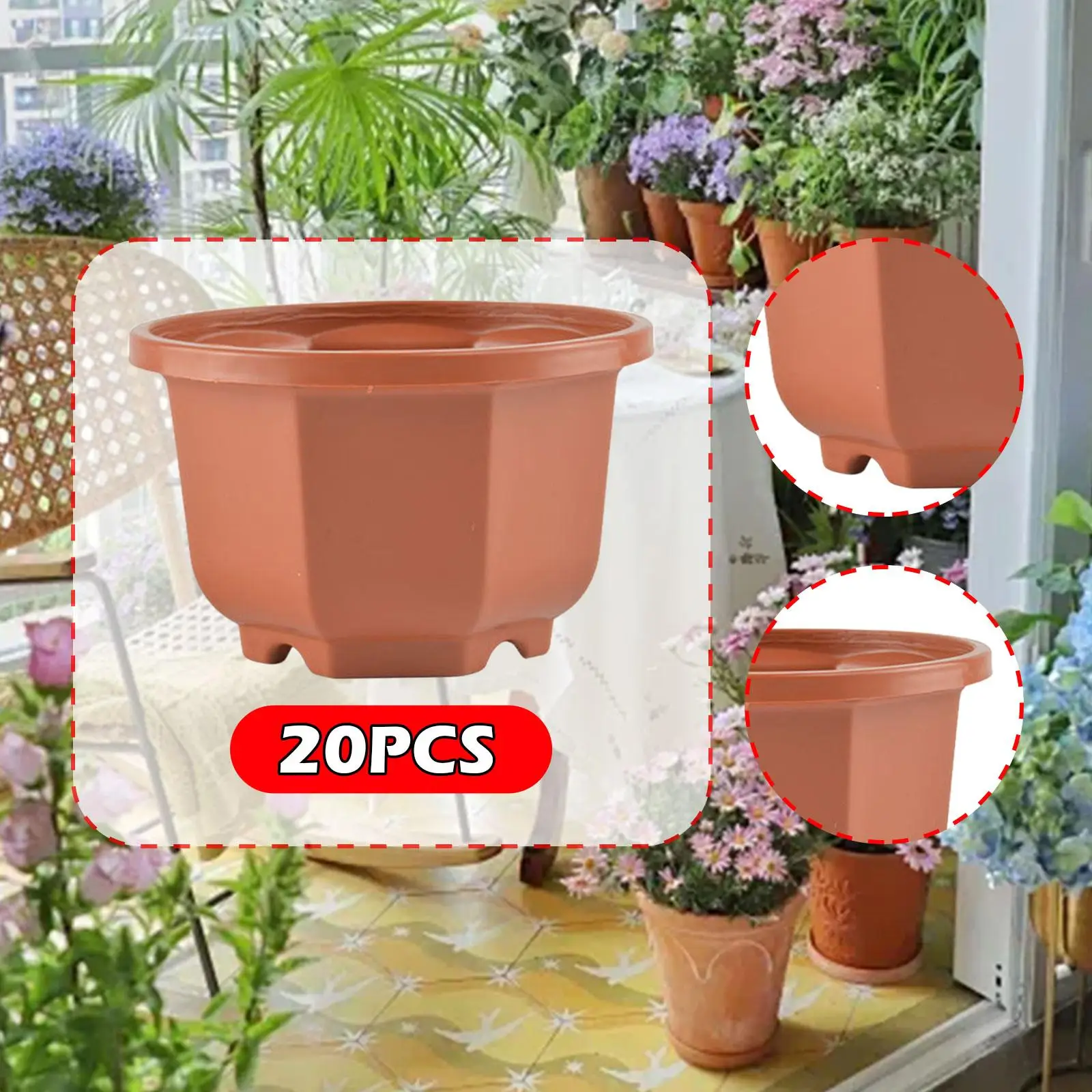 20x Flower Pots Modern Containers with Drain Holes for Shelf Balcony Desktop