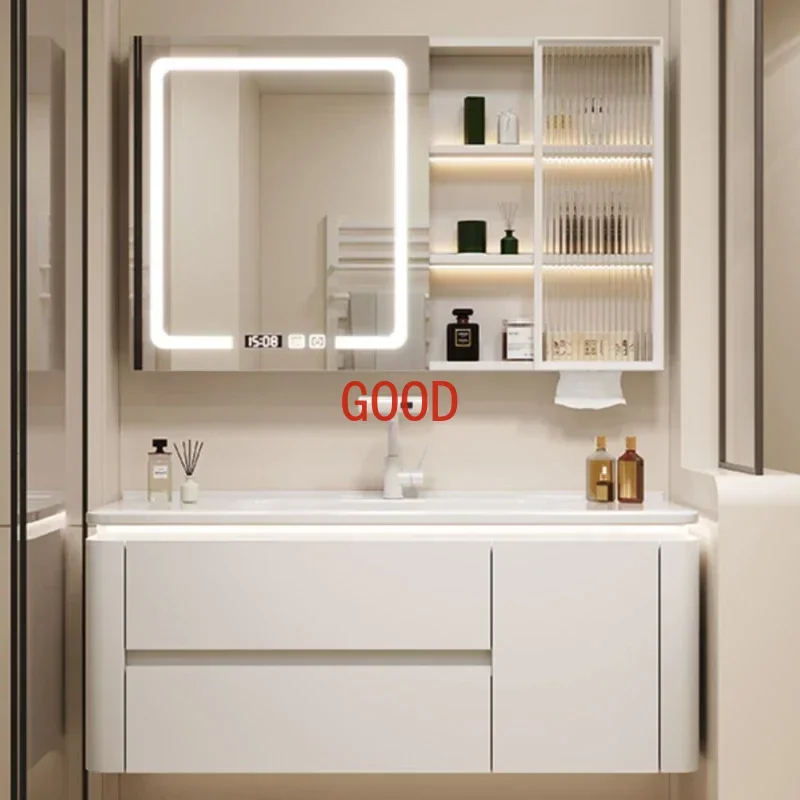 Simple Ceramic Integrated Intelligent Bathroom Cabinet Mirror Combination Bathroom Storage Washbasin Toilet Furniture