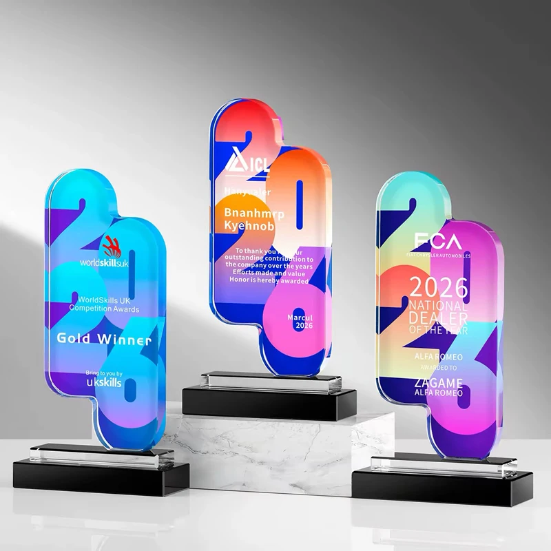 Customized Color Printing Crystal Trophy, Company Annual Meeting Excellent Employee Souvenirs, Home Decor, Craft 2026 Medal, 1Pc