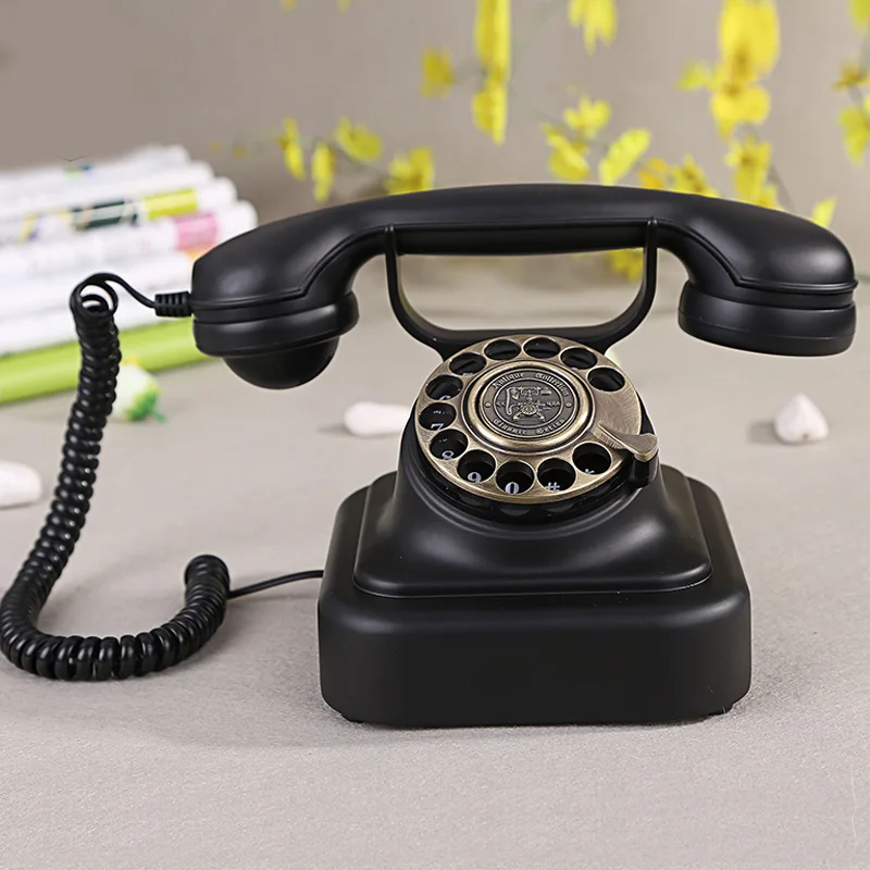 Rotary Dial Telephone with Mechanical & Electronic Bell, Redial, Retro Corded Phone Vintage Fixed Telephone Art Decorations