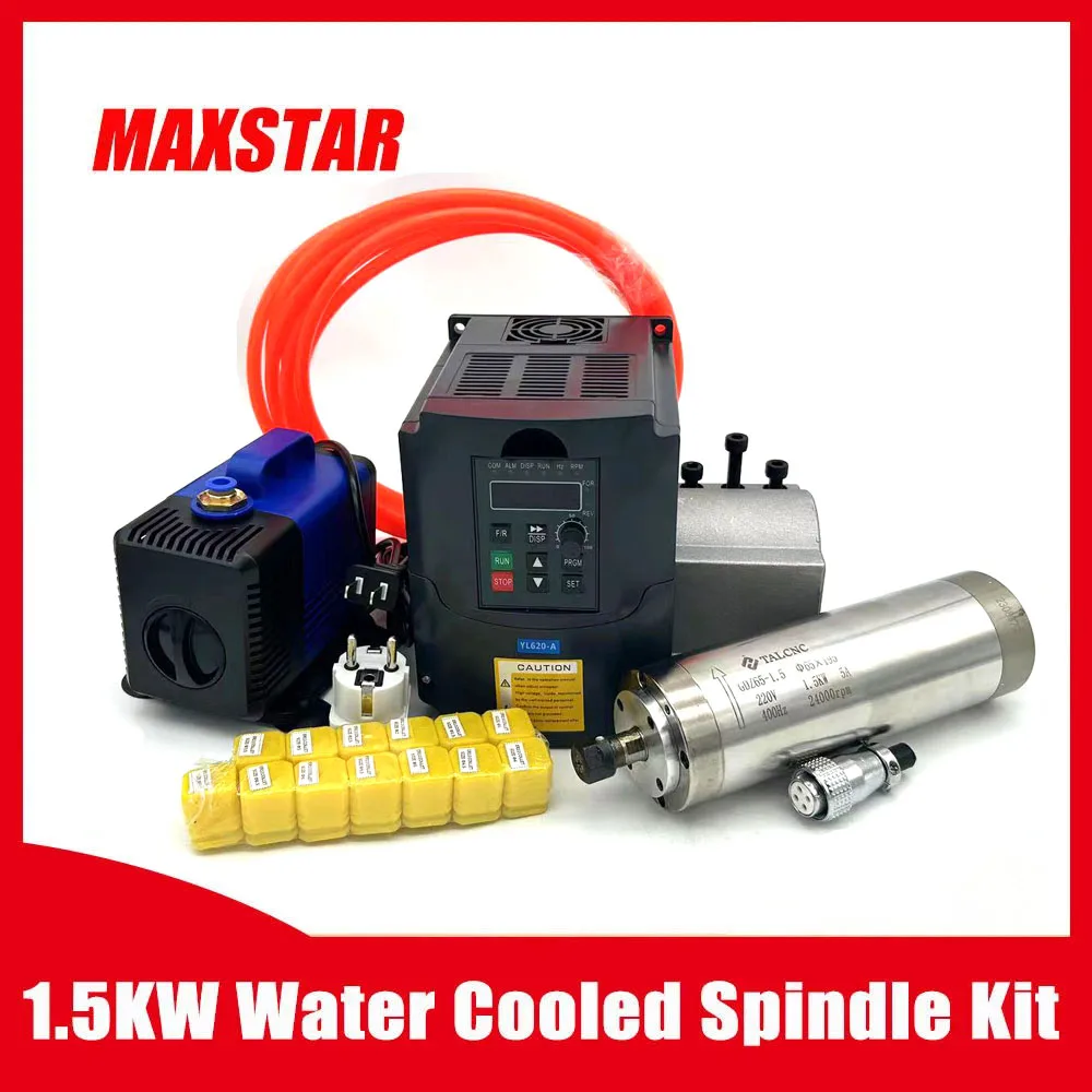 1.5kw/2.2kw water cooled spindle CNC spindle motor+2.2KW VFD+ 80mm clamp + water pump +13pcs ER20 Collet for CNC Router