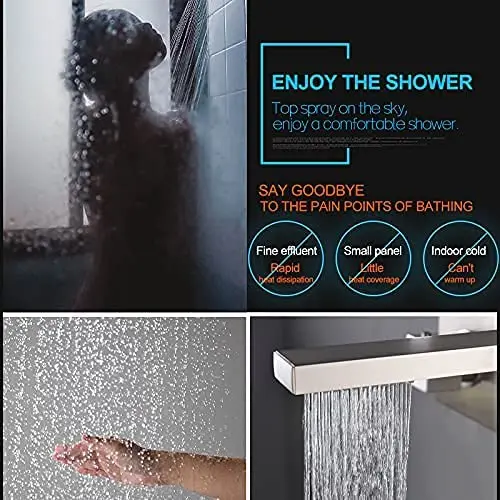 Ceiling Mounted Rain Mixer Shower Faucet Set 16 inch Square Rainfall Shower Head with 6 Body Spray Jets