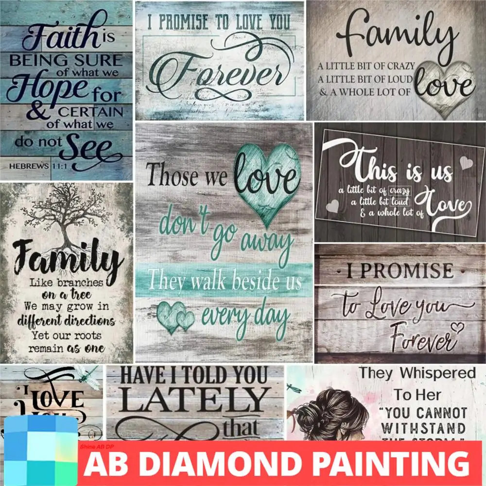 Northern Lights AB Diamond Painting Kits for Word Family Art 5D DIY Full Cross Stitch Embroidery Crafts Retro Living Room Decor