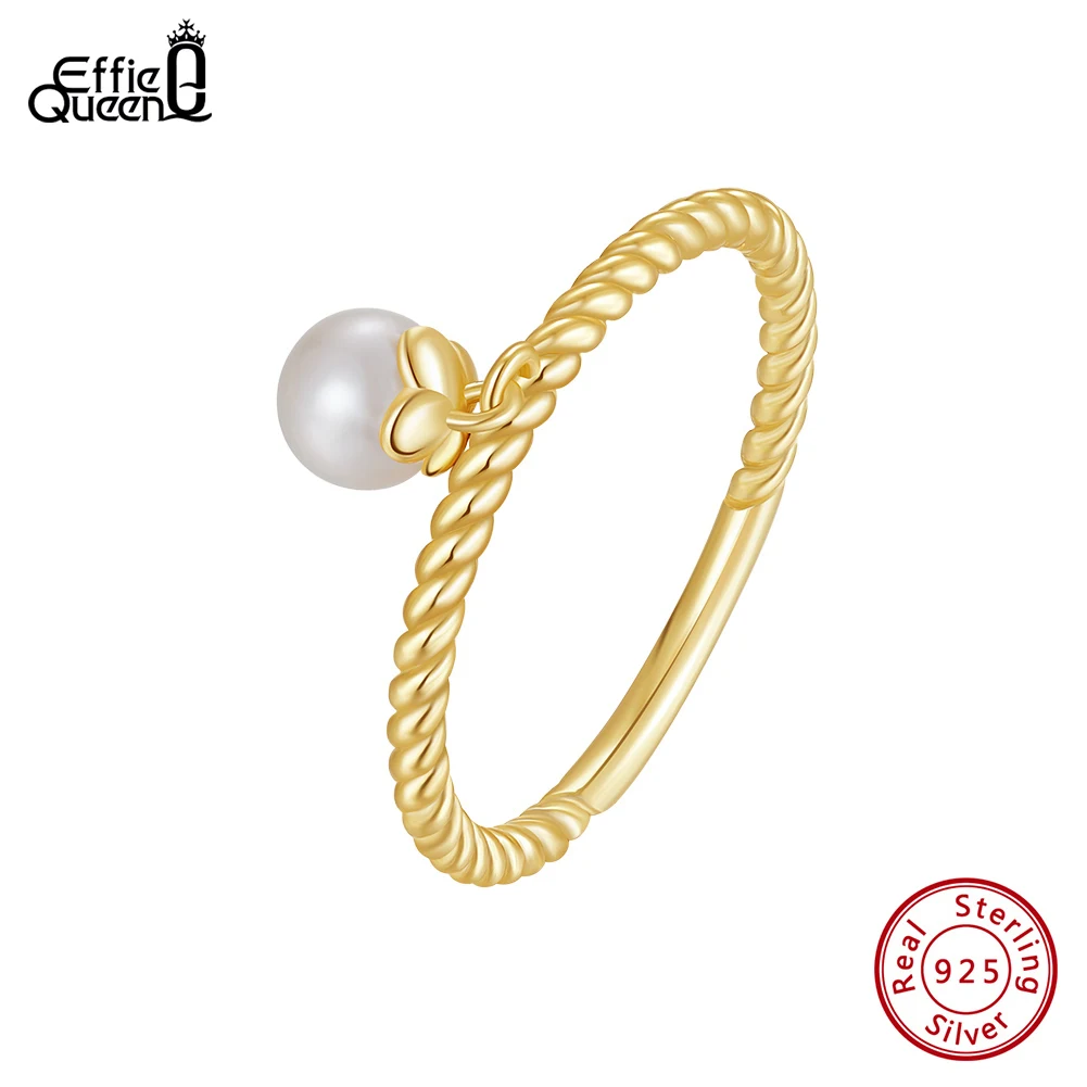 

Effie Queen Minimalism 925 Sterling Silver Twist Stacking Rings with Natural Pearl for Women Silver Rings Party Jewelry GPR19