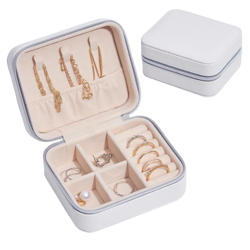 Mini Jewelry Organizer Display Travel Jewelry Zipper Case Boxes Earrings Necklace Ring Portable Jewelry Box PU Leather Storage