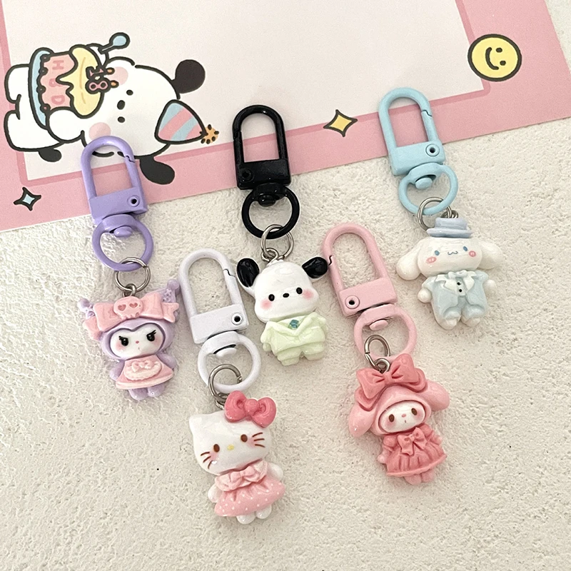 LLavero de Hello Kitty de Anime Sanrio, falda de traje, colgante de bolsa de melodía Kuromi, perro de canela de dibujos animados, regalos lindos, accesorios para llaves