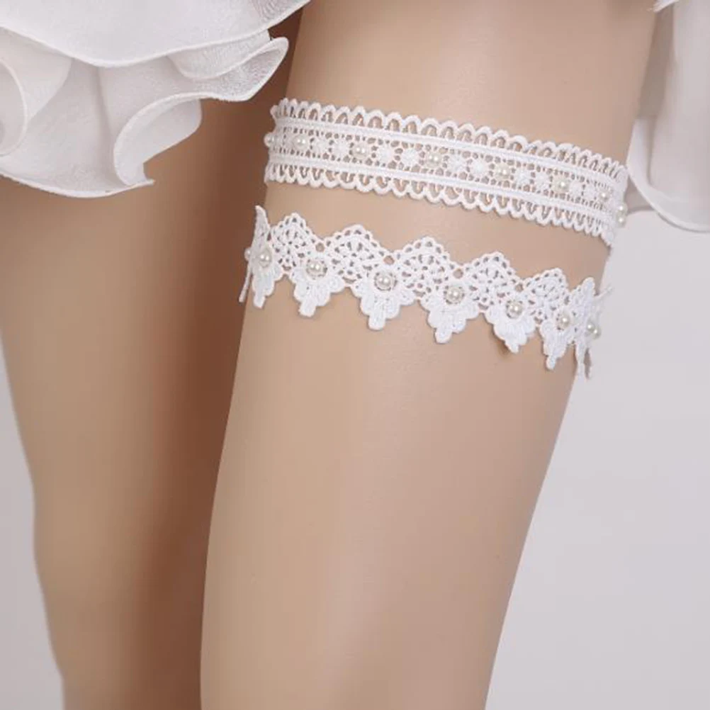

Elegant Lace Belt for Wedding Bridal Party Prom Adjustable Elastic Wedding Bride Garter 60cm Comfortable Pearls Floral