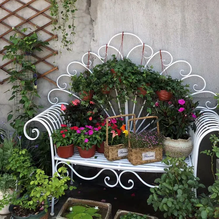 European Wrought Iron Outdoor Leisure Chair with Backrest Park Bench Stool Sofa Garden Ornament