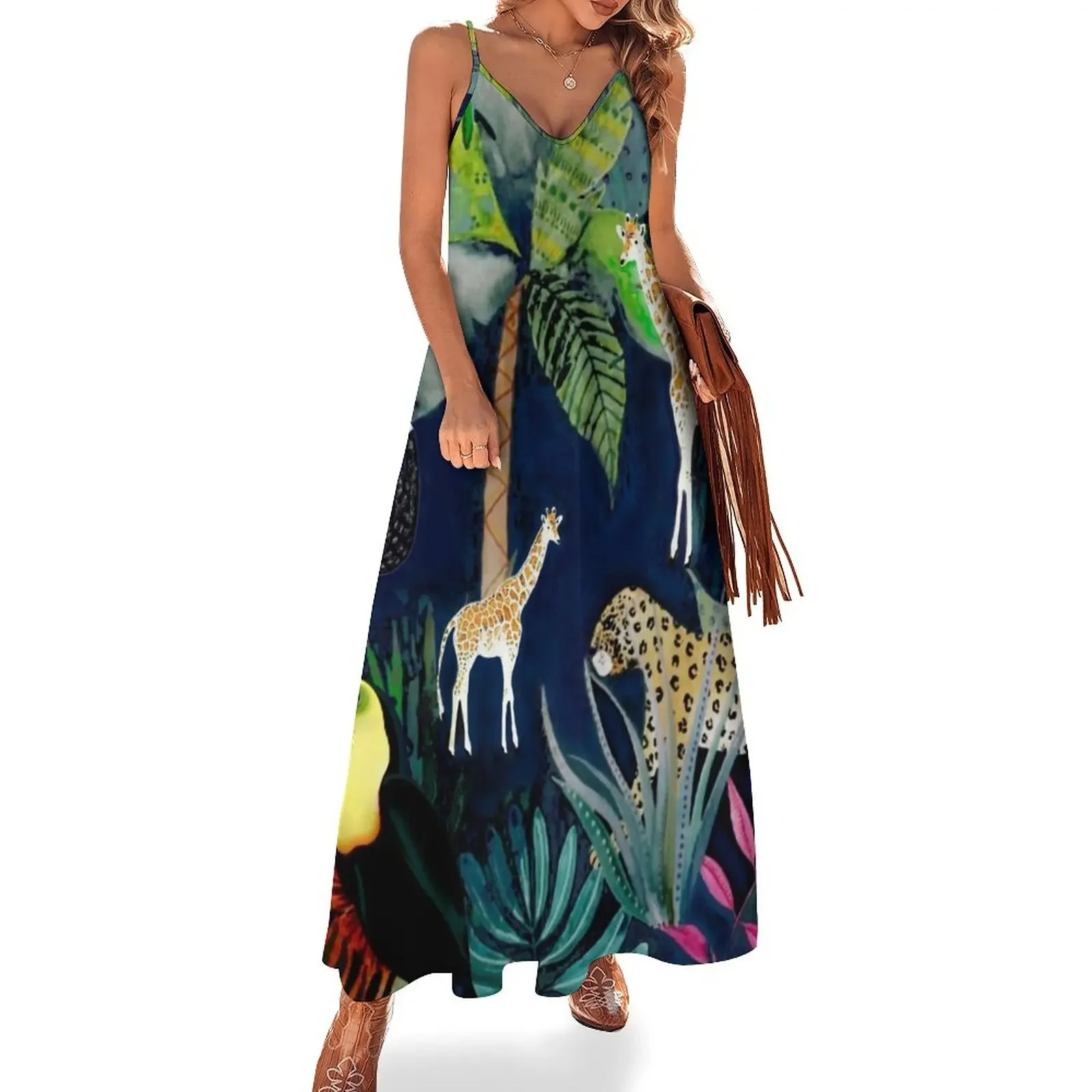 

Jungle Theme Design Sleeveless Dress clothes women's clothing korea stylish elegant dresses plus sizes