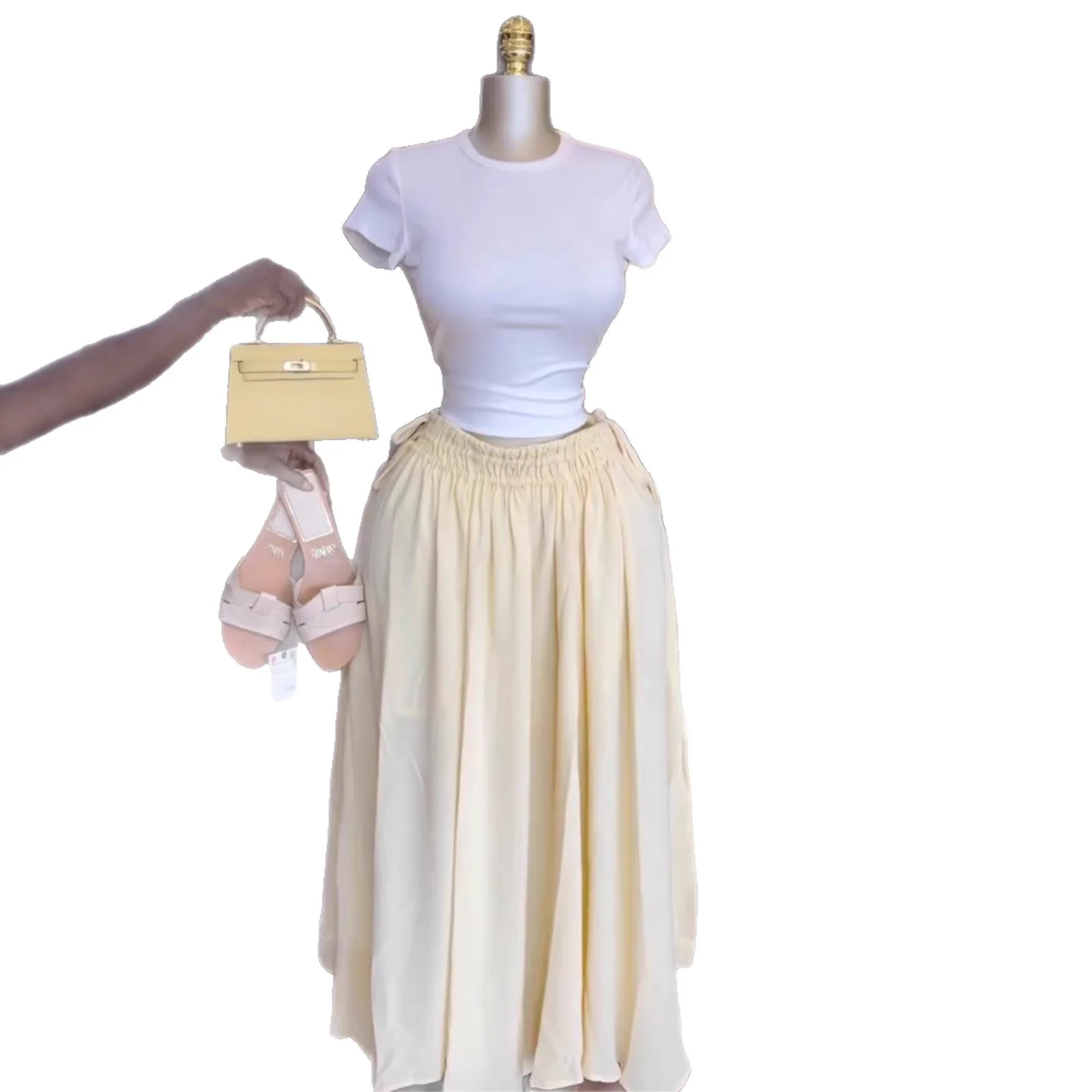 Chic 2026 Summer Streetwear Skirts Loose Fashion Female High Waist Slim Lace-up Solid Color Casual Long Skirt Y2K