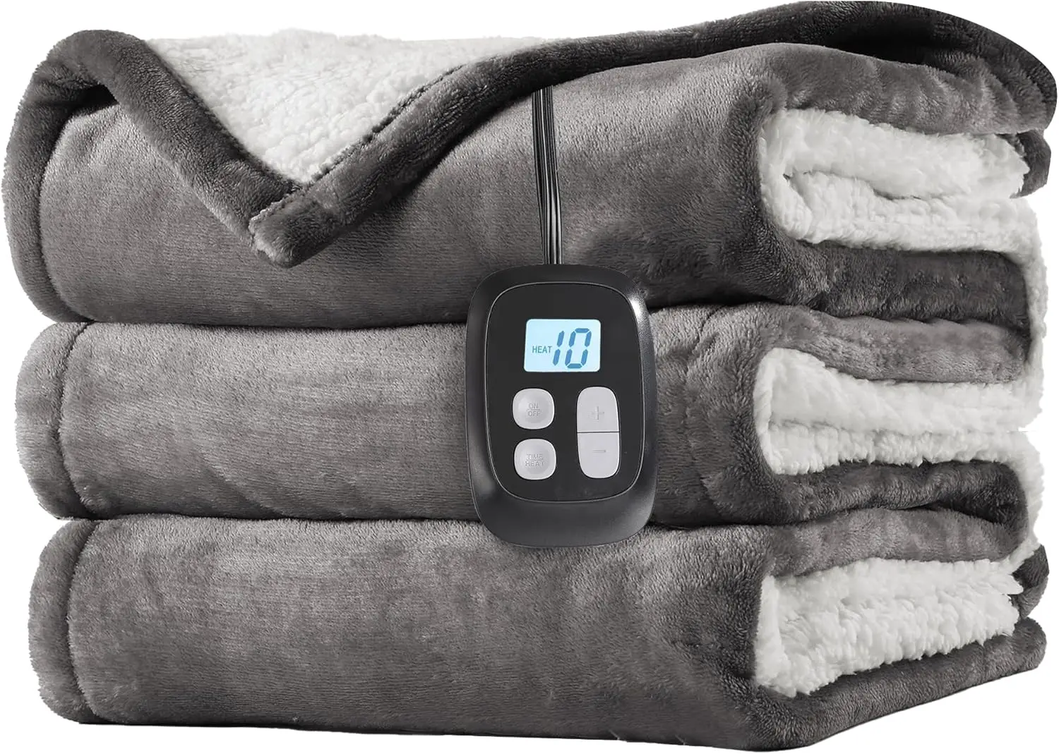 

Full Size Electric Heated Blanket with Dual-Sided Flannel & Sherpa, LCD Display, 10 Heat Settings, Timer, Machine Washable