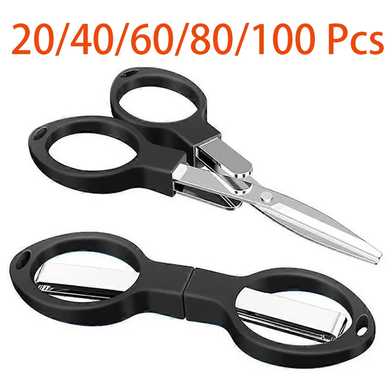 20-100Pcs Stainless Steel Folding Scissors Plastic Handle Alloy Stretching Scissors Travel Portable Fishing Eight Scissors