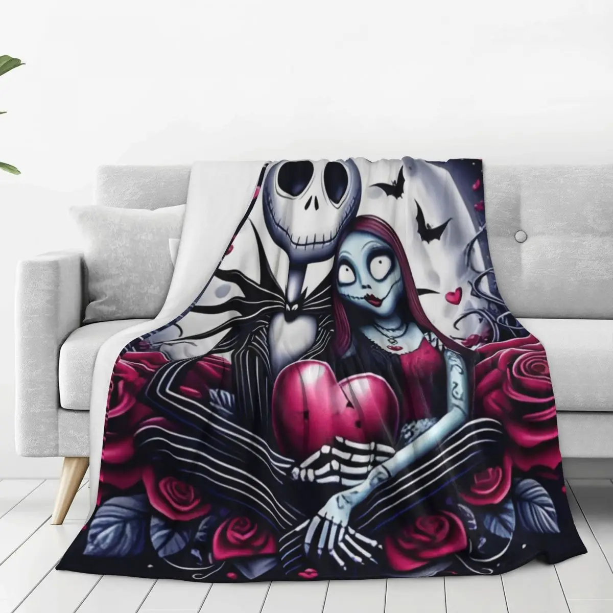 The Nightmare Before Christmas Flannel Blanket Jack Skellington and Sally Bedding Throws for Outdoor Decorative Bedspread Cover