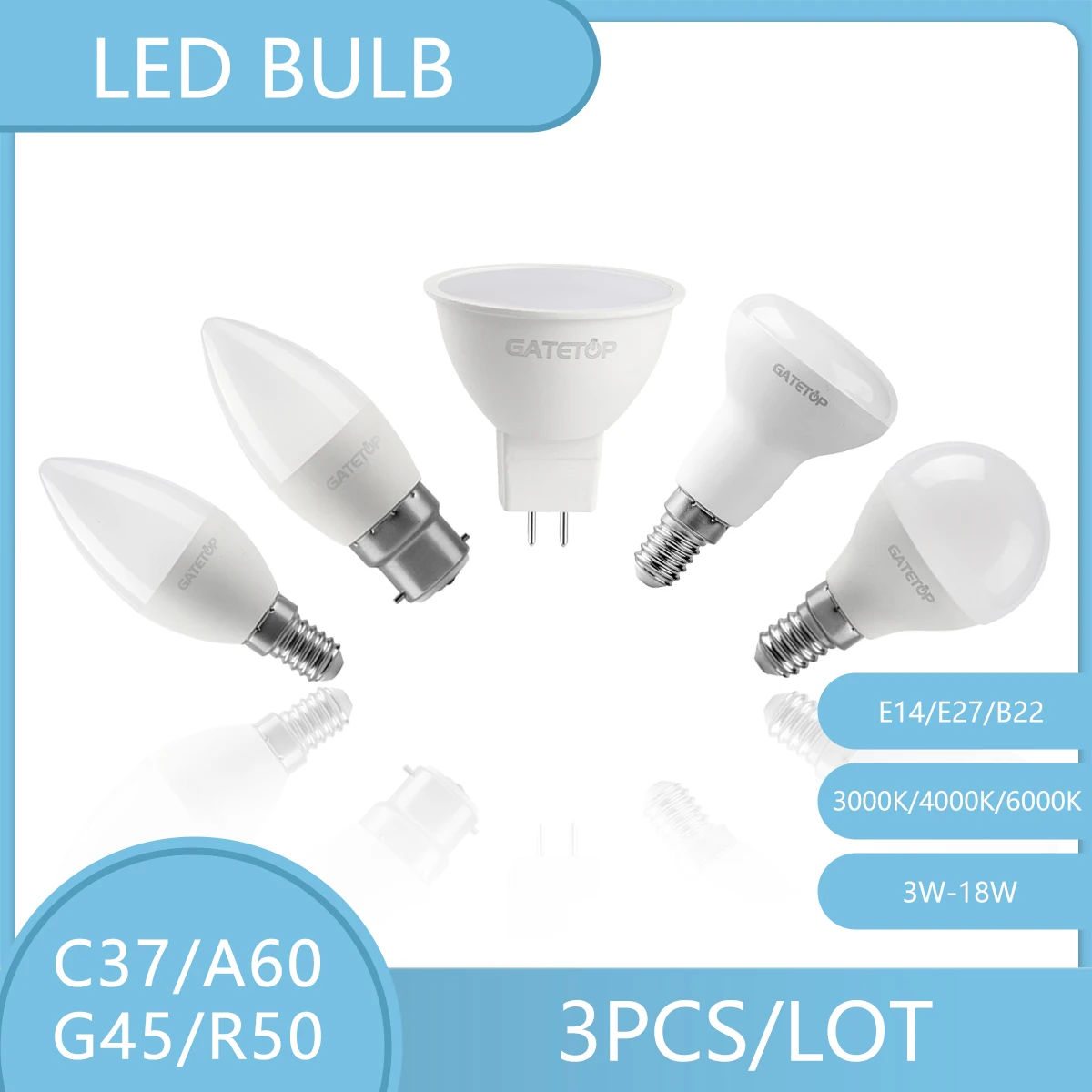 

3PCS E14 E27 B22 LED Bulb Lamps AC 220V SMD2835 24W 18W 15W High Lumen Saving Cold Warm White Lampada Bombilla Living Room Home