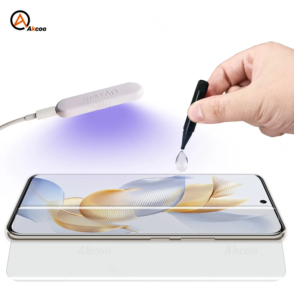 

Akcoo Screen Protector for Honor 90 UV Full Screen Glue Tempered Glass Film for Honor 90 Pro UV Glass