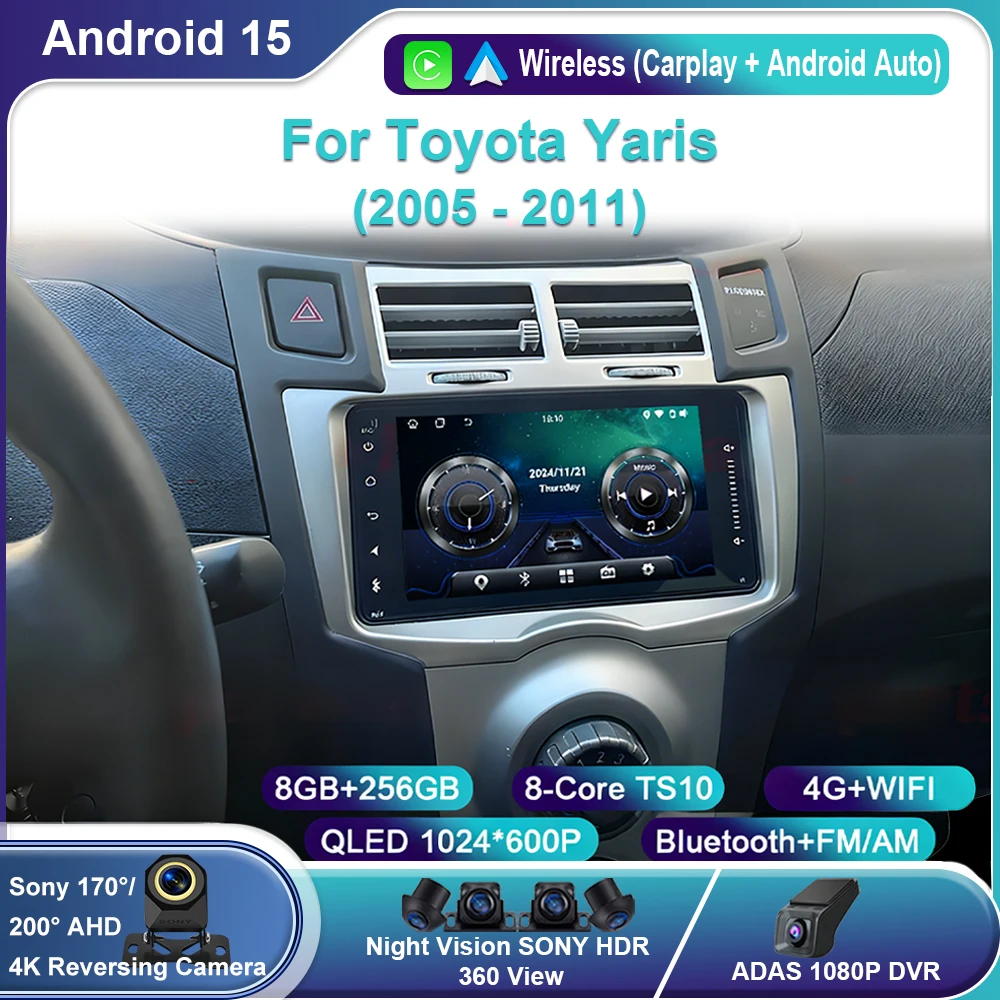 

7" Android 15 Car Radio GPS Player For Toyota Yaris 2005 2006 2007 2008 2009 2010 2011 Stereo CarPlay Autoradio Video Bluetooth