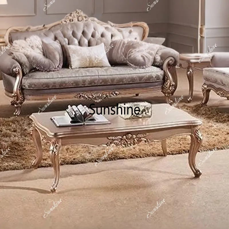 

French light luxury solid wood carving flower coffee table living room rectangular, luxury rose gold furniture customization