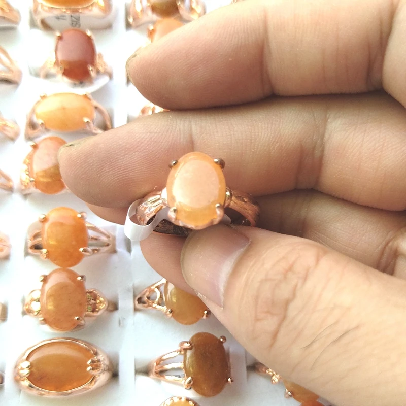 Mixed Lot Rose Gold Plated Yellow Semi Precious Natural Stone Rings 50pcs/lot For Women