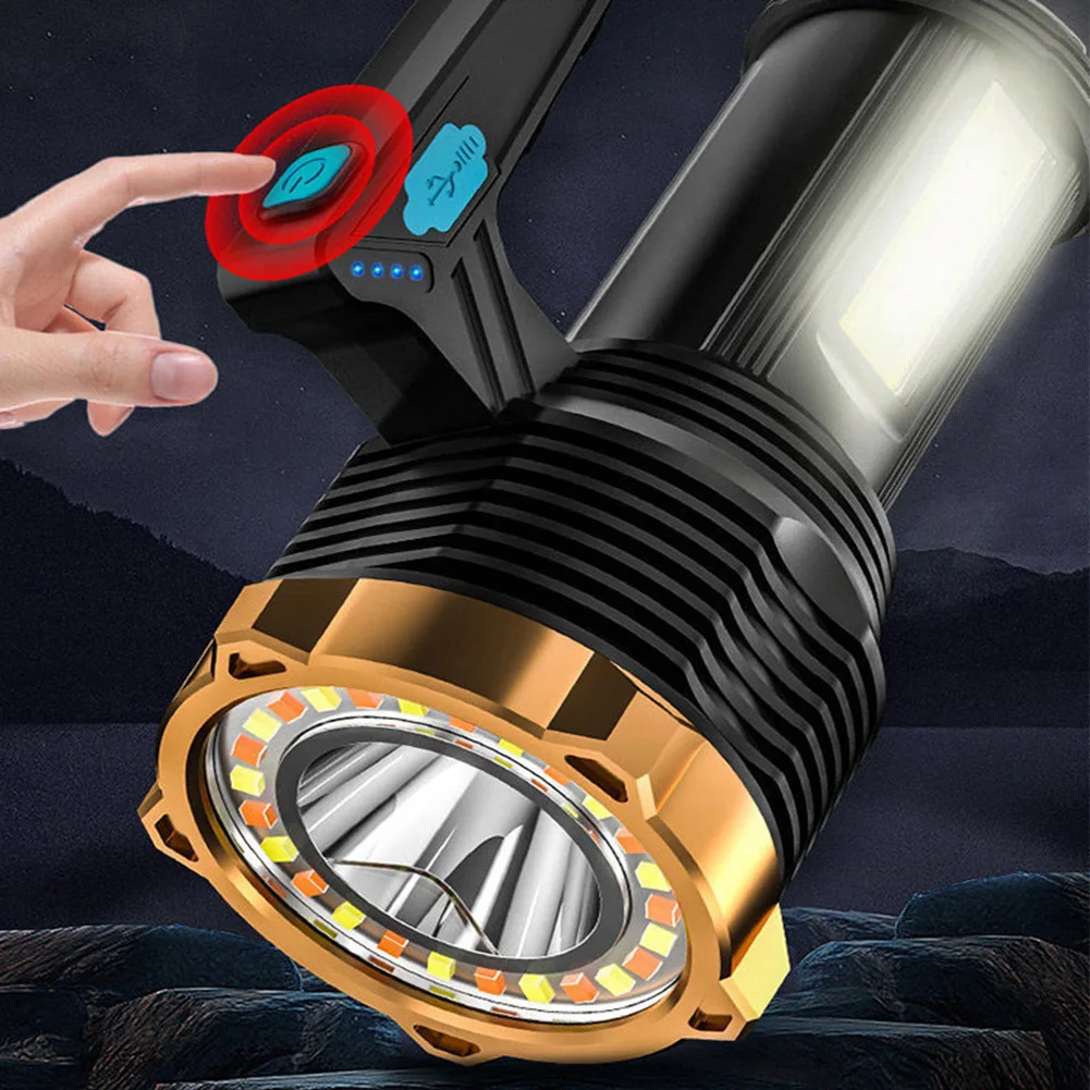 Senter LED isi ulang 10W 90000 Lumen, lampu sorot LED Super terang suhu warna dapat disesuaikan