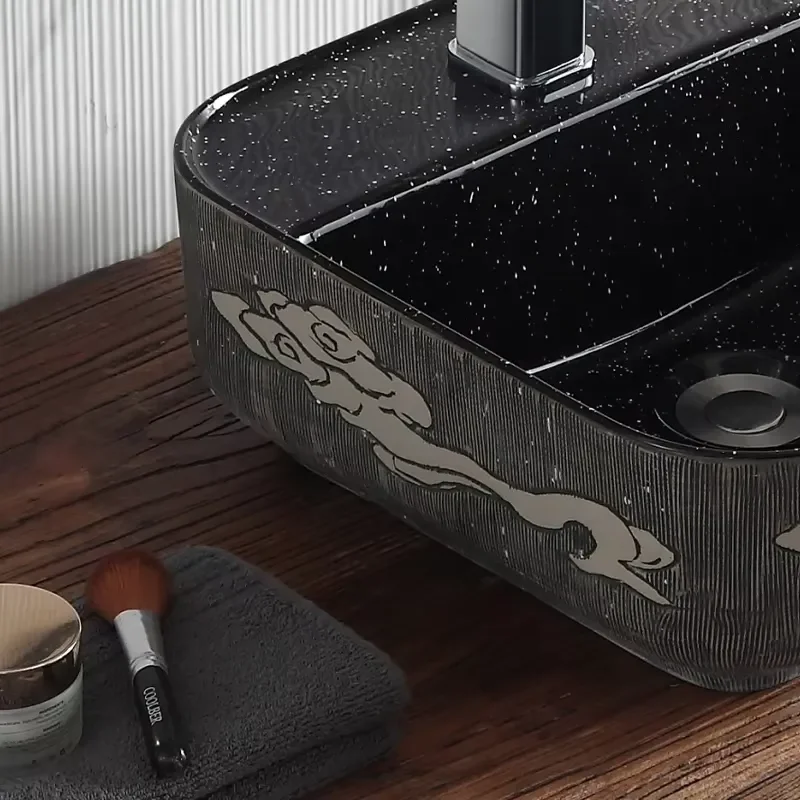 Vintage Ceramic Bathroom Sink Round Countertop Wash Basin Easy Clean Artistic Handmade Lavabo for Modern Home Decor Vanity