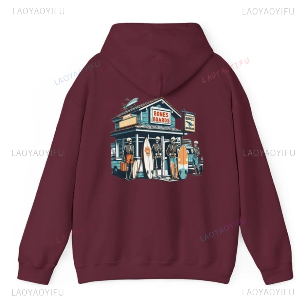 Regalo estivo per surfista Regalo per amante della spiaggia Felpa con cappuccio stampata scheletro Donna Uomo Moda creativa Pullover con spalle scoperte Manica lunga