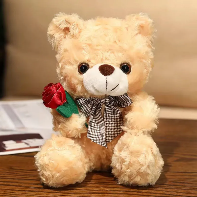 

20 см милый плюшевый мишка с розой, плюшевая игрушка, мягкая кукла, подушка, подарок на день рождения, День святого Валентина для девочек, мальчиков, детей, подруг