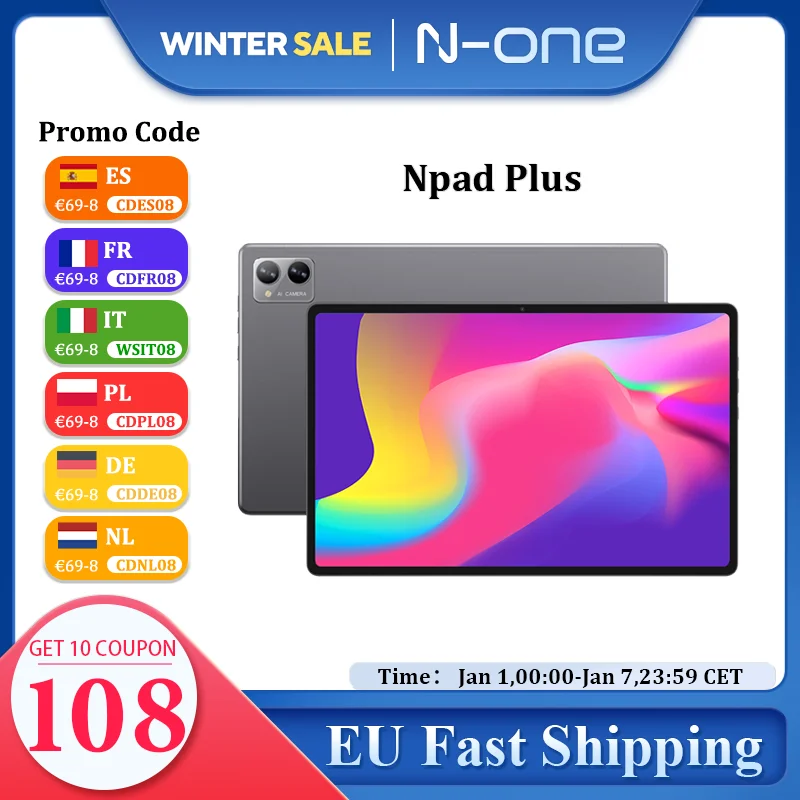 N-ONE NPad Plus Android 13 Tablet 10.4inch 2000*1200 FHD IPS MT8183 8GB RAM 128GB ROM 8 Cores 5+13MP Camera Dual WIFI BT5.0