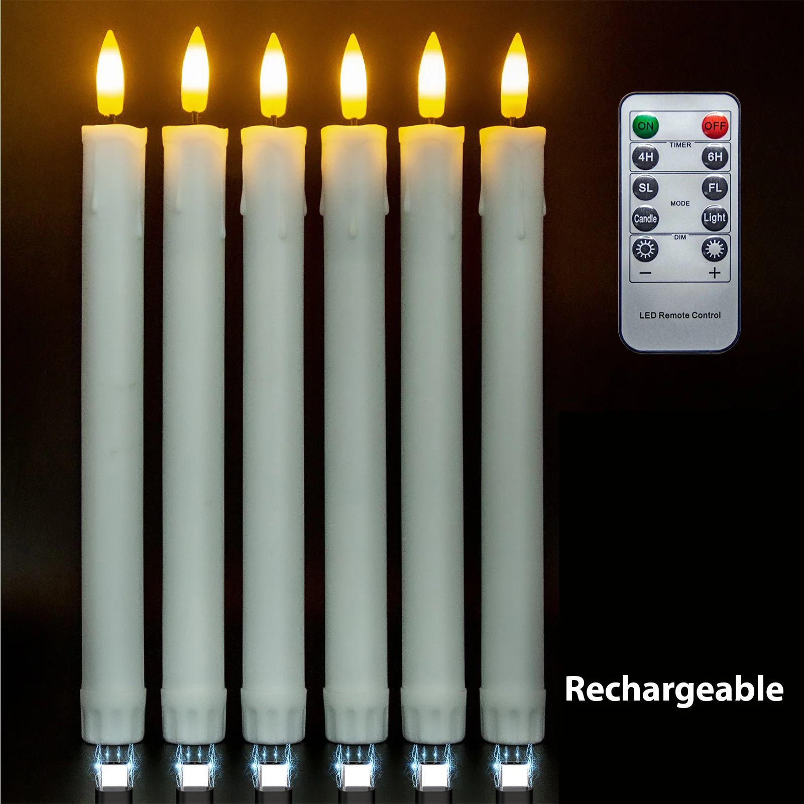 

Беспламенные конусные свечи с дистанционным управлением, перезаряжаемые светодиодные мерцающие свечи с таймером, электрические светодиодные свечи для рождественского и домашнего декора