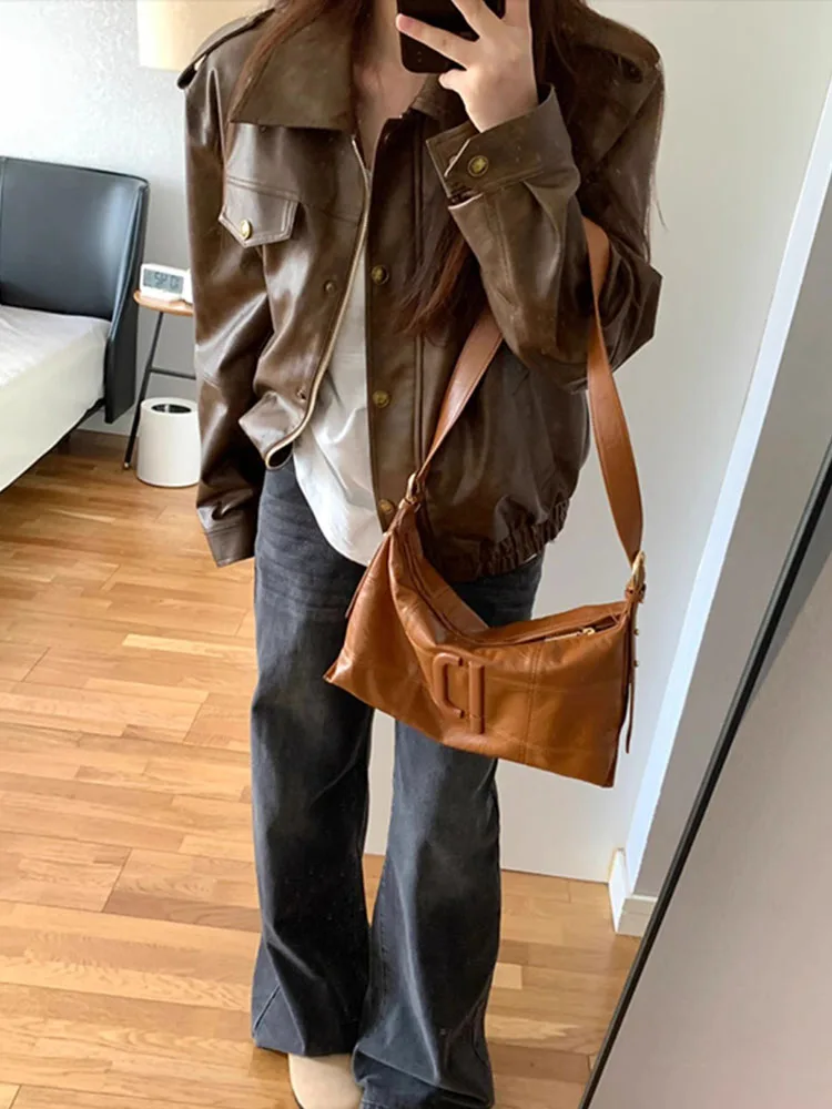 2025 Ropa Mujer Harajuku Giubbotti per le donne Vintage Streetwear BF Capispalla oversize Moda PU Casual Coreano Y2k Cappotto Top