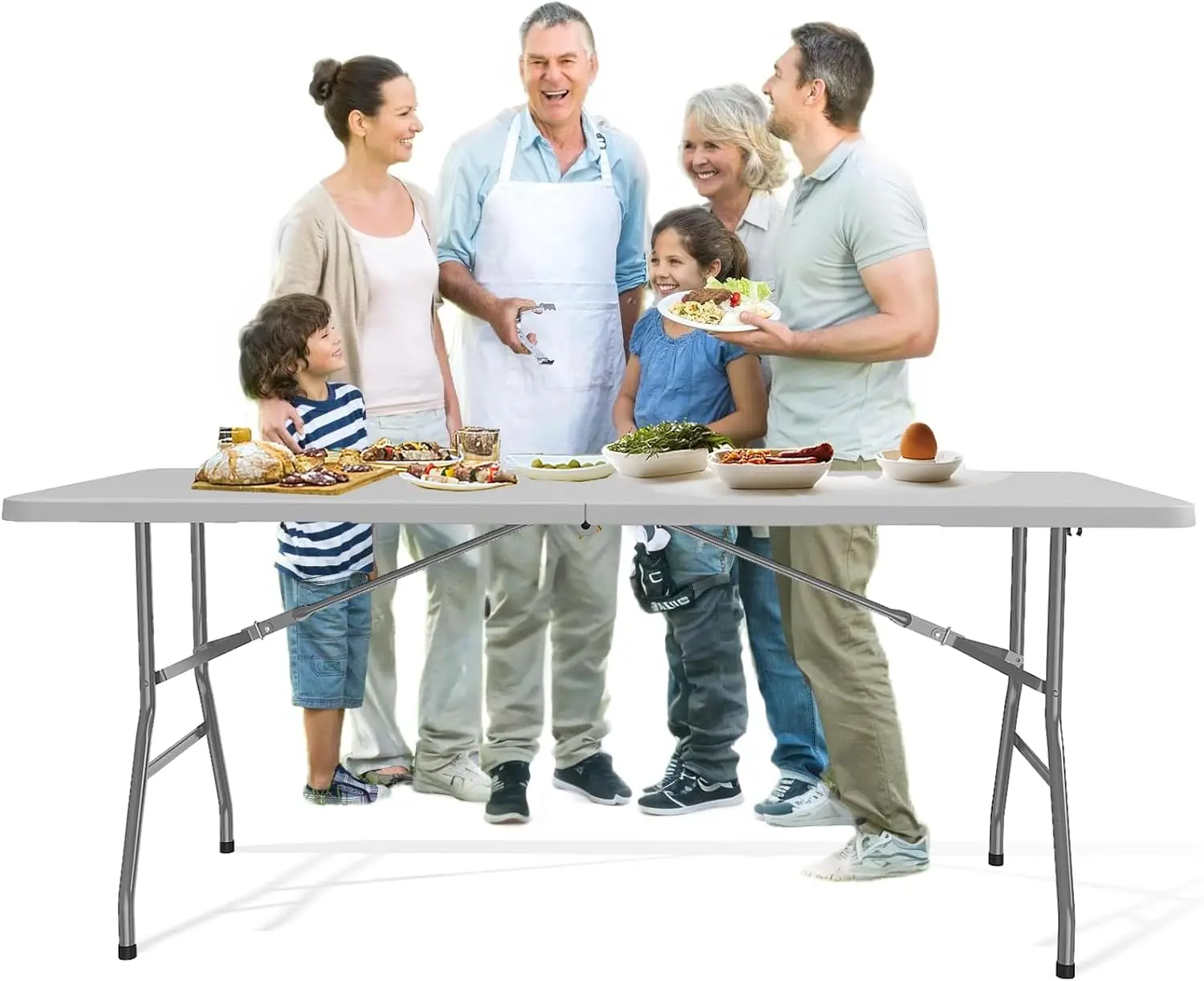 Table, Portable Plastic Folding Table, Folding Dining Table with Carrying Handle, Party Table Easy Folding and Storage,