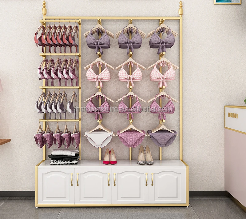 Guangzhou Supplier Shiny Gold Retail Store Design for Underwear and Bra Counter Display Rack with Hook