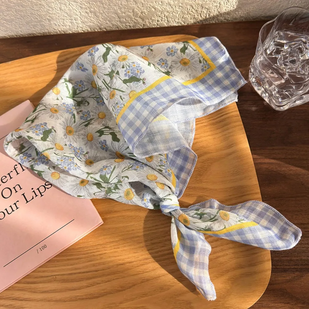 

Elegant Flower Plaid Head Band Versatile Retro Pastoral Style Outdoor Headband Thin Scarf Headband Girl Hair Accessories