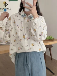 New Autumn Cotton Long Sleeve Shirt, Women Lapel Floral Embroidery Top, Mori Girl Sweet OL Loose Blouses, 2024 Winter T48865QM