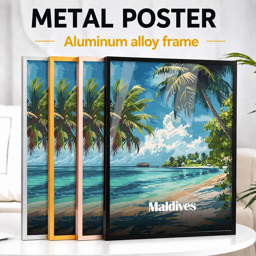Maldives Tropical Beach Paradise Metal Poster With Aluminum Alloy Frame Personalized Photo Bright Vista Style Wall Art For Study