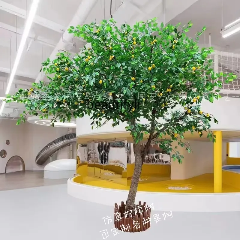 a485  Simulation Lemon Pomegranate Fake Large Fruit Tree Decoration Ground Floriculture Landscaping Solid Wood Plant