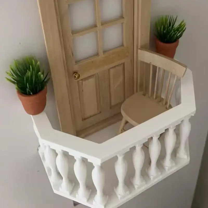 (BF06)Miniature Dollhouse Balcony With Railing European Balcony Suitable For Collector Miniature Scenes DIY Dollhouse Accessory