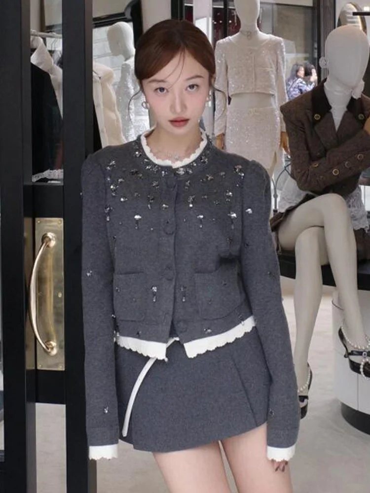 

Ele ort Knitted Diamond Embellied Open Cardigan for Women High Quali Polyester Fiber Commute Sle Regular Fit