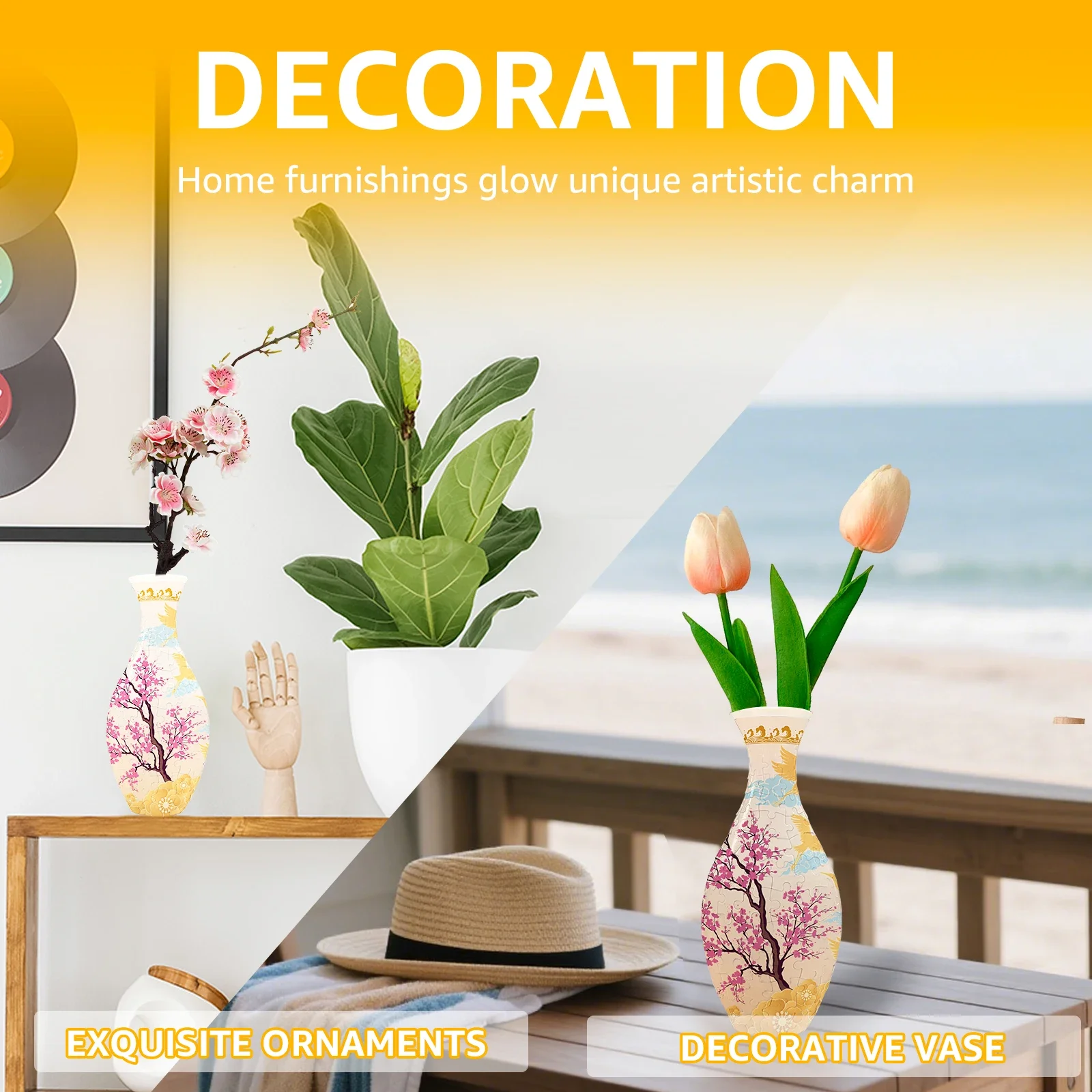 Creative 3D Puzzles Vase Desktop Decorative Puzzle Flower Vase Ornaments Stress Relieving Jigsaw Handmade Housewarming Gifts