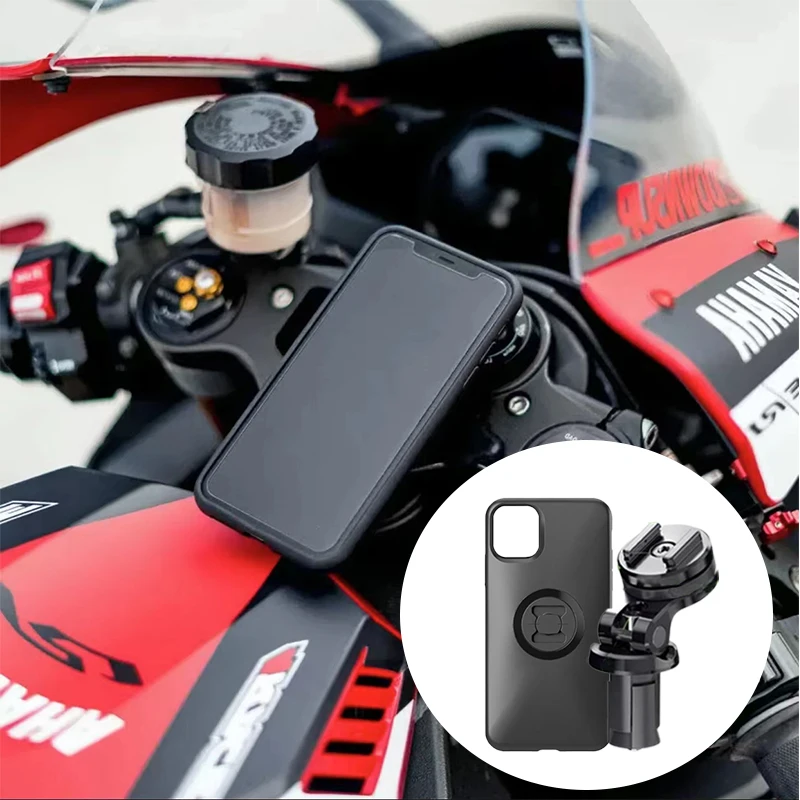 Motorcycle Stem Centre Mount Mobile Phone Holder Bracket Shockproof Quick Locking Steering column support With Phone Case