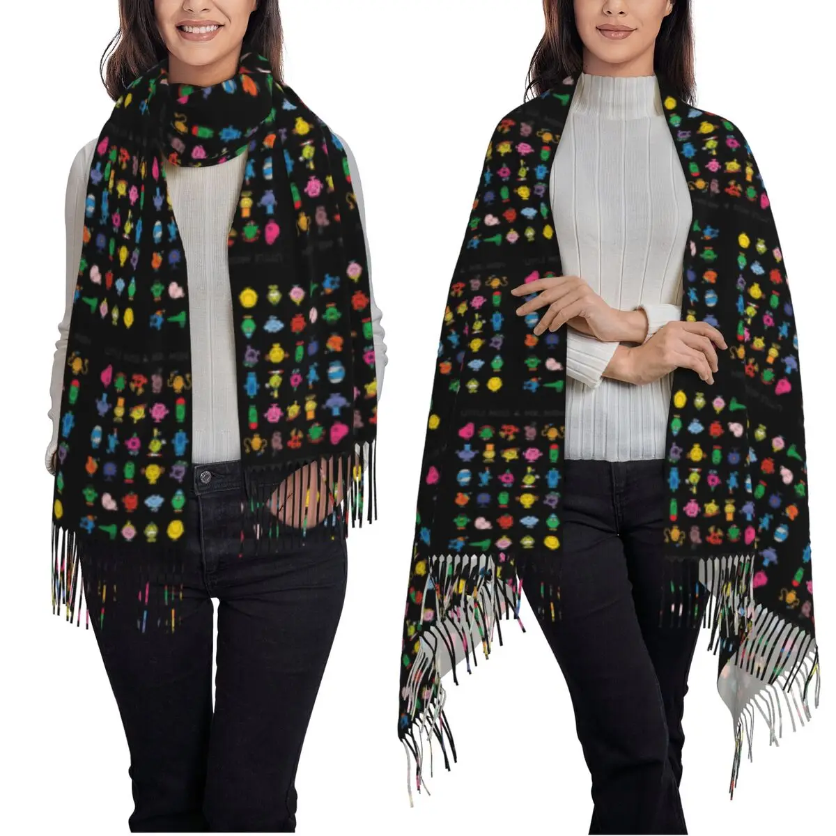 Little Miss And Mr. Men Scarf Tassel Scarves for Women Soft Warm Shawls and Wraps Large Fall Winter Shawl Wrap